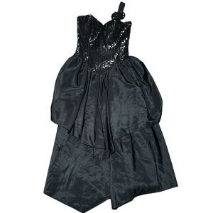 Vintage Nadine size 11 Black Sequin one  Strap Ruffled Cocktail Womens Dress